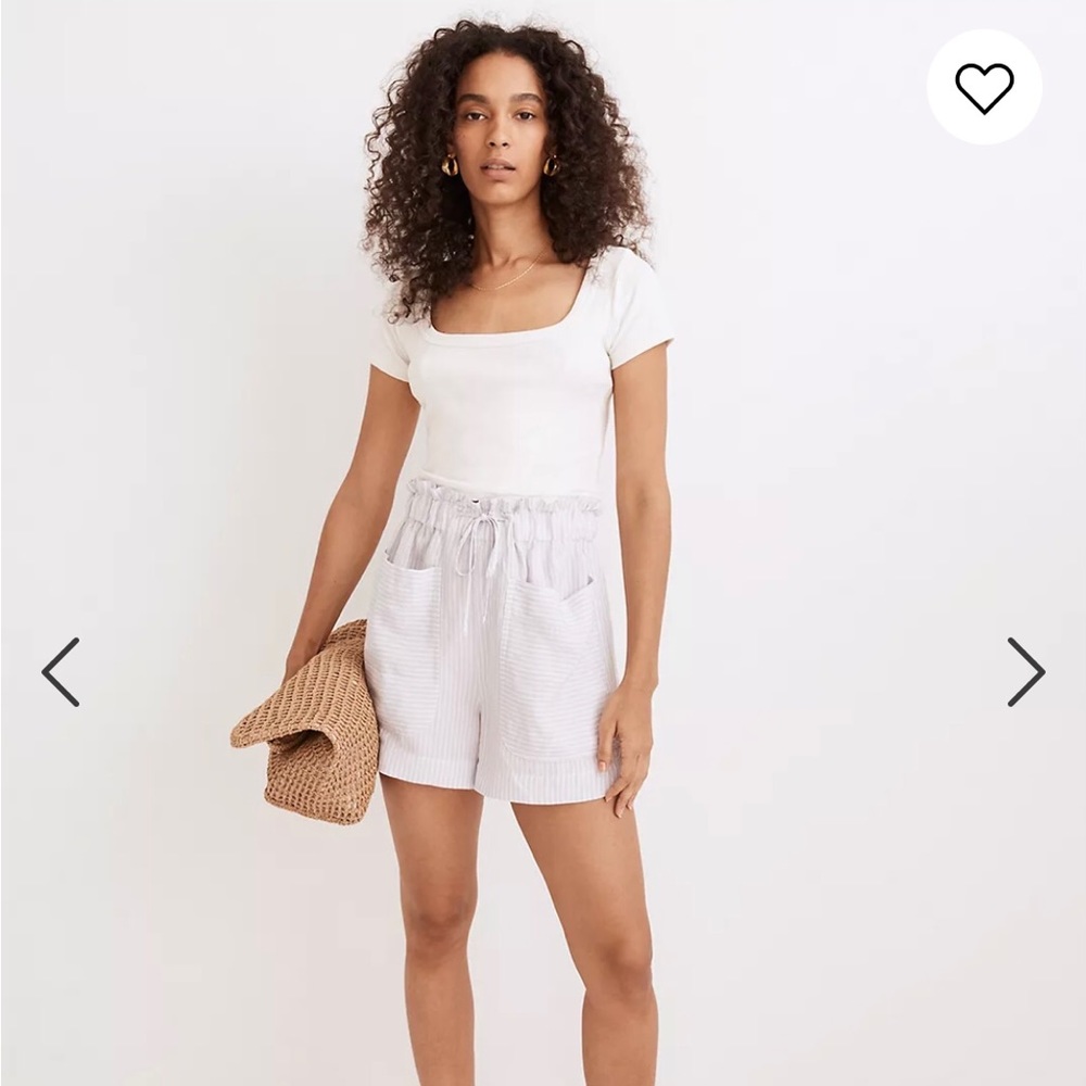 Madewell, Stripe Drawstring Paperbag Shorts, XS, Distant Lavender